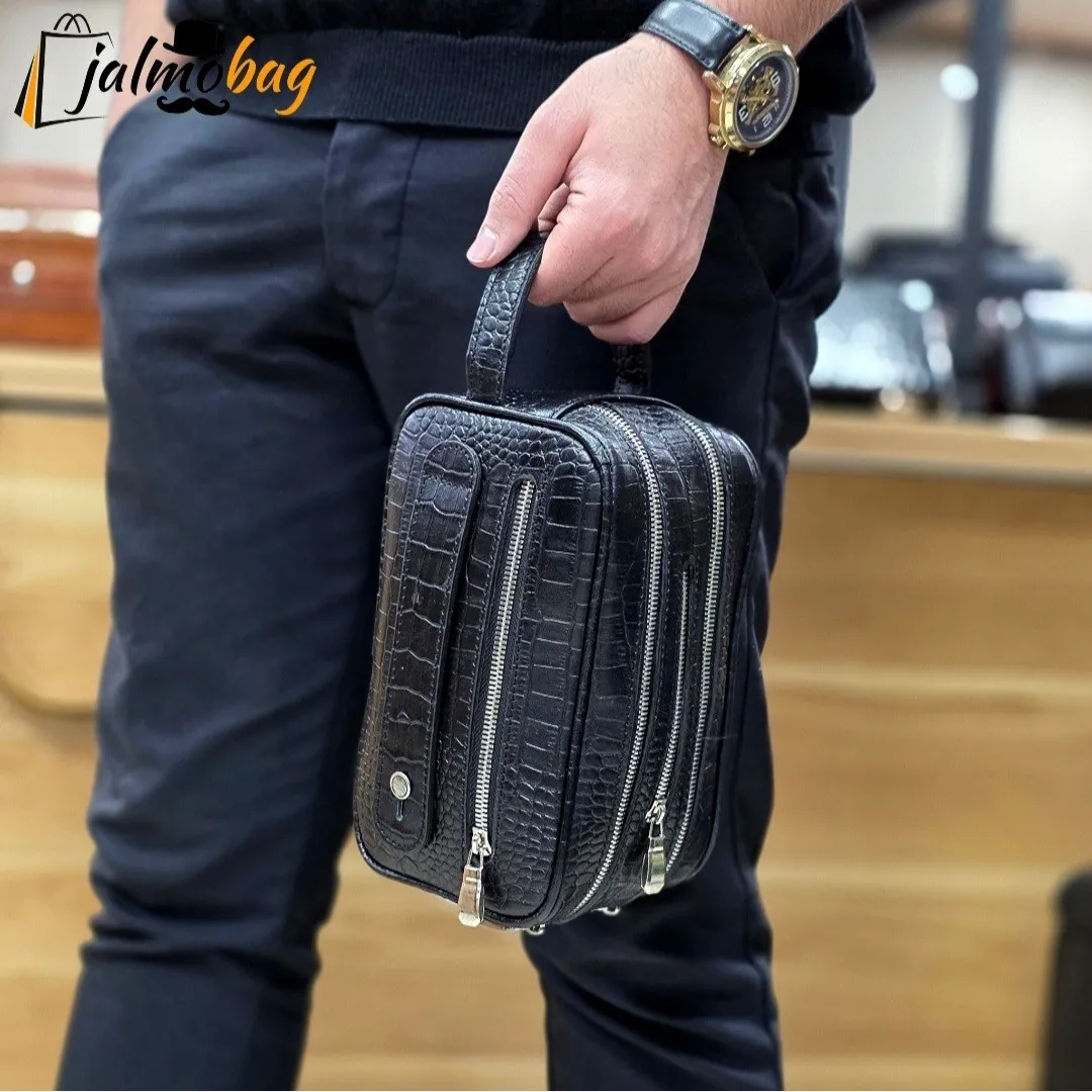 کیف دستی چرم طبیعی چرم ظفر دو خانه 21 سانتی متری