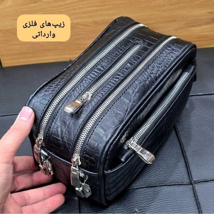 کیف دستی چرم طبیعی چرم ظفر دو خانه 21 سانتی متری