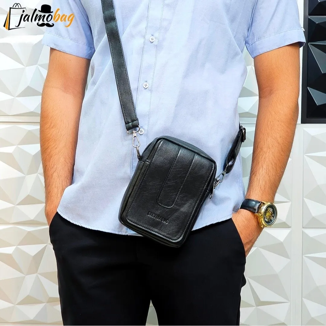 کیف دوشی مردانه چرم صنعتی کوچک جیبدار
