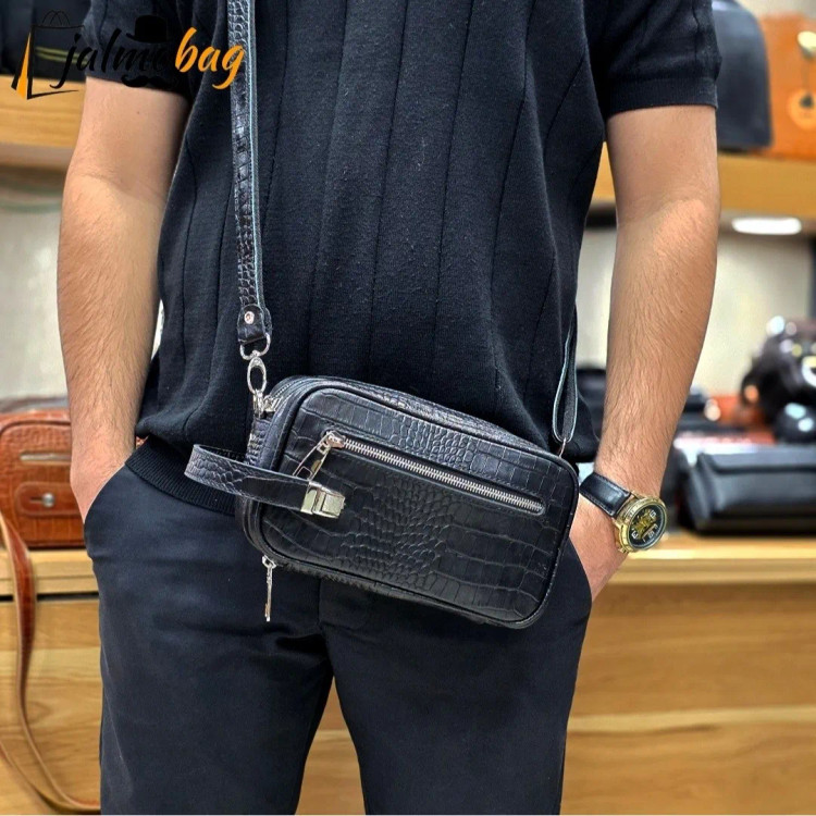 کیف دستی و دوشی چرم طبیعی گاوی دو خانه مدل شوزبگ