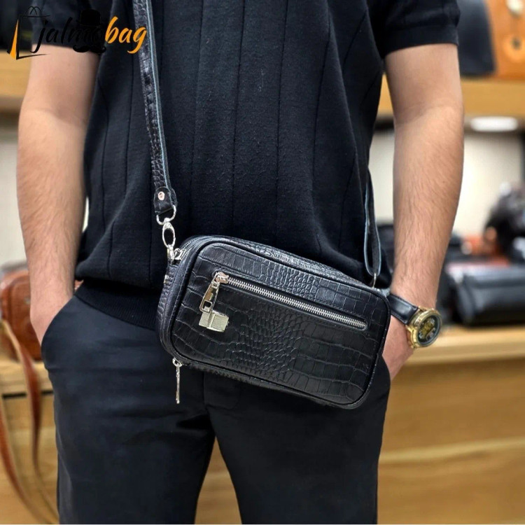 کیف دستی و دوشی چرم طبیعی گاوی دو خانه مدل شوزبگ