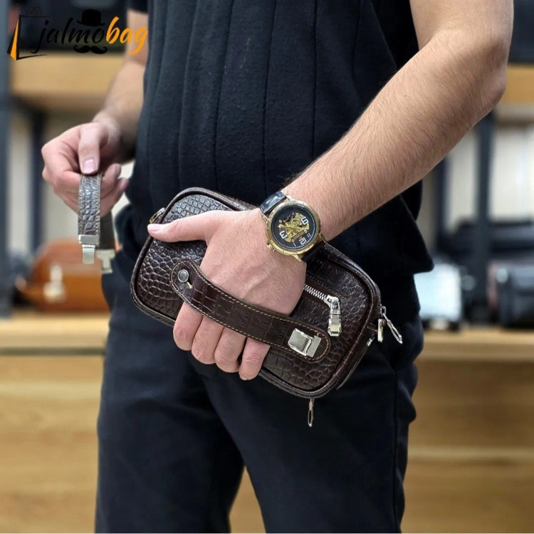 کیف دستی و دوشی چرم طبیعی گاوی دو خانه مدل شوزبگ