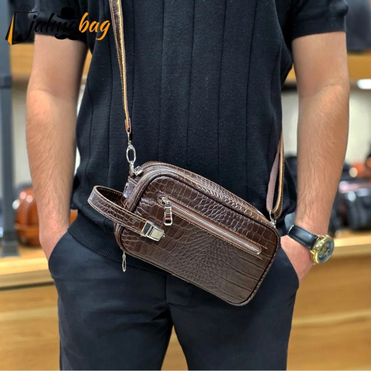 کیف دستی و دوشی چرم طبیعی گاوی دو خانه مدل شوزبگ