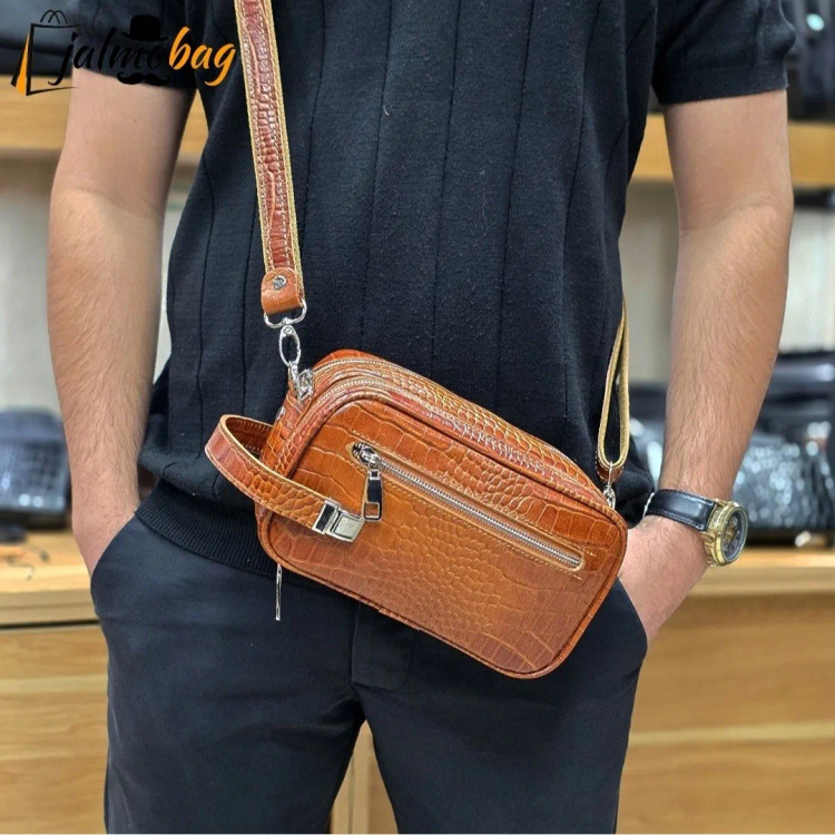 کیف دستی و دوشی چرم طبیعی گاوی دو خانه مدل شوزبگ