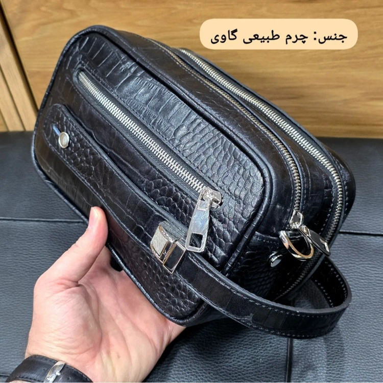 کیف دستی و دوشی چرم طبیعی گاوی دو خانه مدل شوزبگ