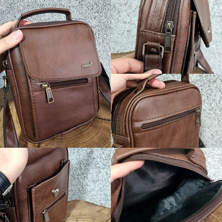 کیف دوشی چرمی اسپرت بزرگ چرم صنعتی مشکی خردلی قهوهای تیره