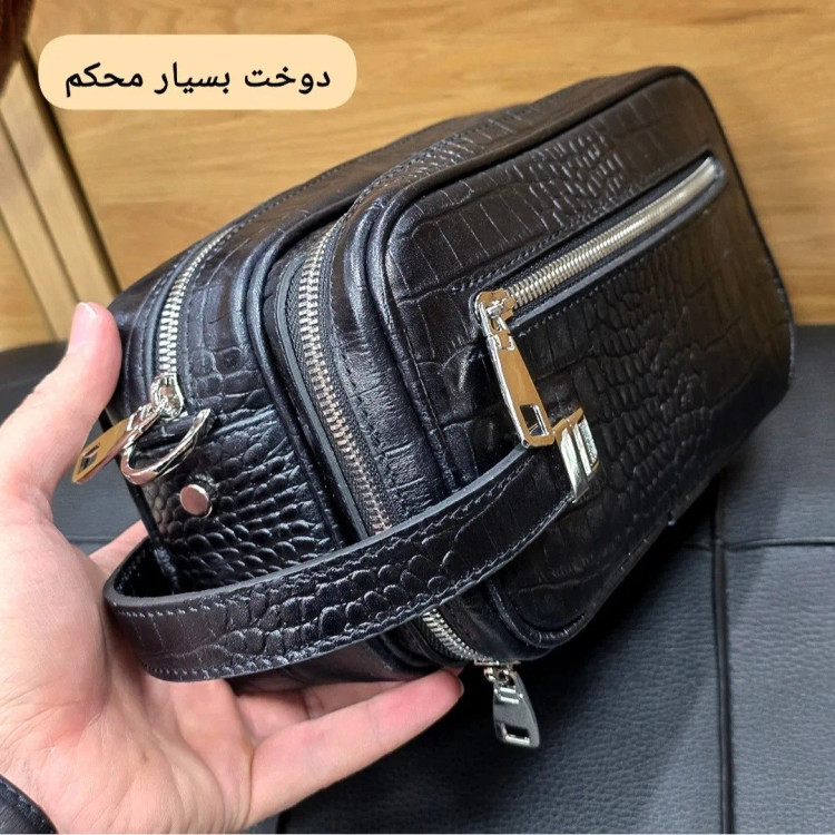 کیف دستی و دوشی چرم طبیعی گاوی دو خانه مدل شوزبگ