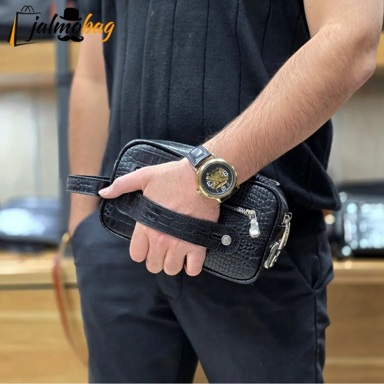 کیف دستی چرم طبیعی چرم ظفر دو خانه با جاکارتی و رمزدار