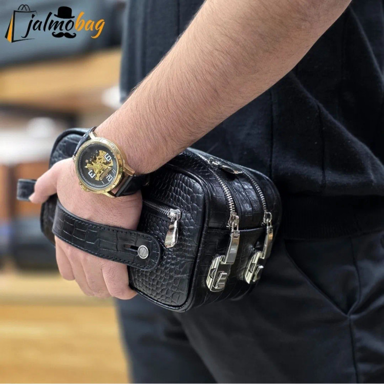 کیف دستی چرم طبیعی چرم ظفر دو خانه با جاکارتی و رمزدار