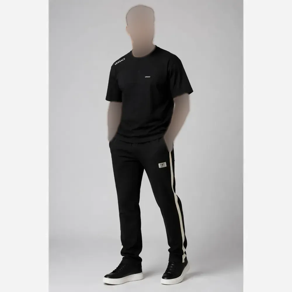 ست تیشرت و شلوار مردانه ورساچ پنبه ماکان نخ اعلا رنگ مشکی کرمی غازی سایز 2XL و 3XL