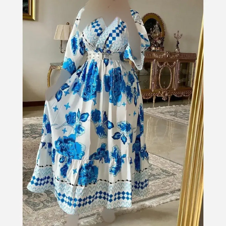 ساحلی زنانه جنس فلور طرح رز فری سایز تا 46 قد 128