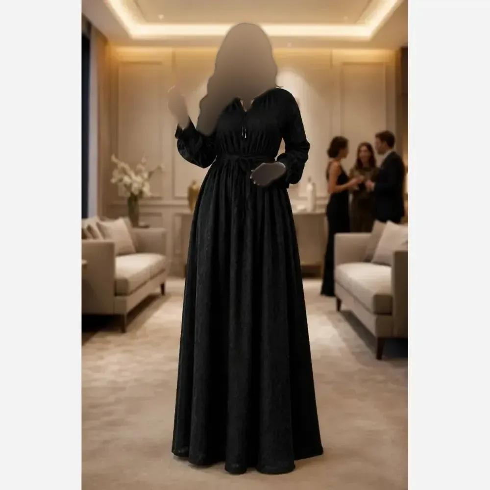 ساحلی مجلسی مشکی حریر ریش دار با آستر سایز یک و دو