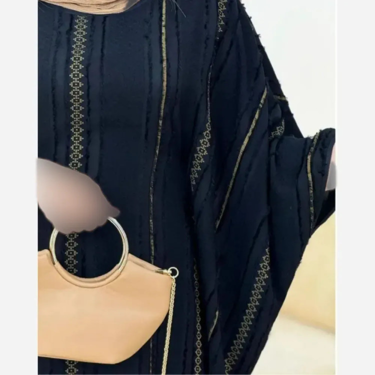 عبا مجلسی زنانه مدل نرگس کرپ ژاکارد فری سایز سبز طلایی نقره ای