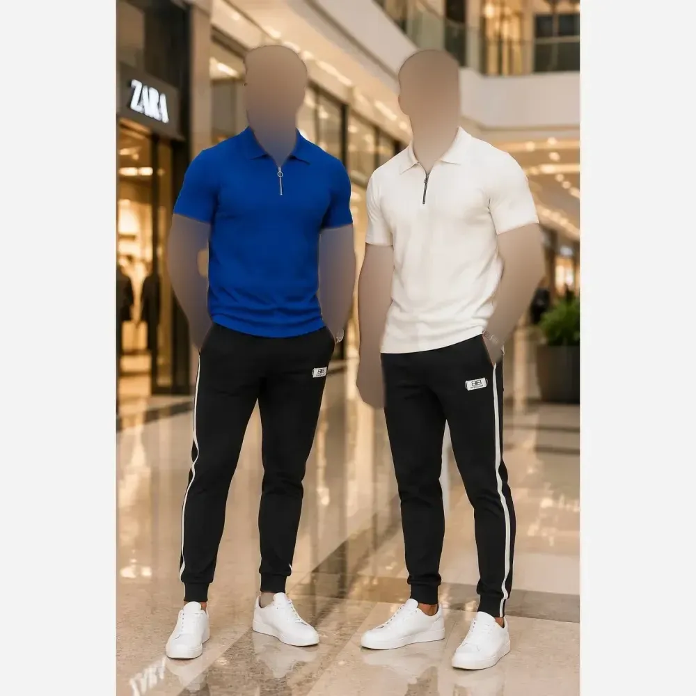 ست تیشرت کبریتی و شلوار اسپان نخ مردانه سایز بزرگ جیب زیپ دار