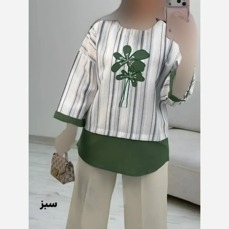 شومیز گلدوزی پرنسا جنس لنین بیسکویتی فری سایز