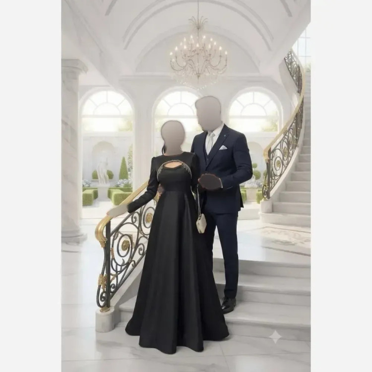 ماکسی مجلسی زنانه ساتن آمریکایی رنگ مشکی قد 155 کمربنددار