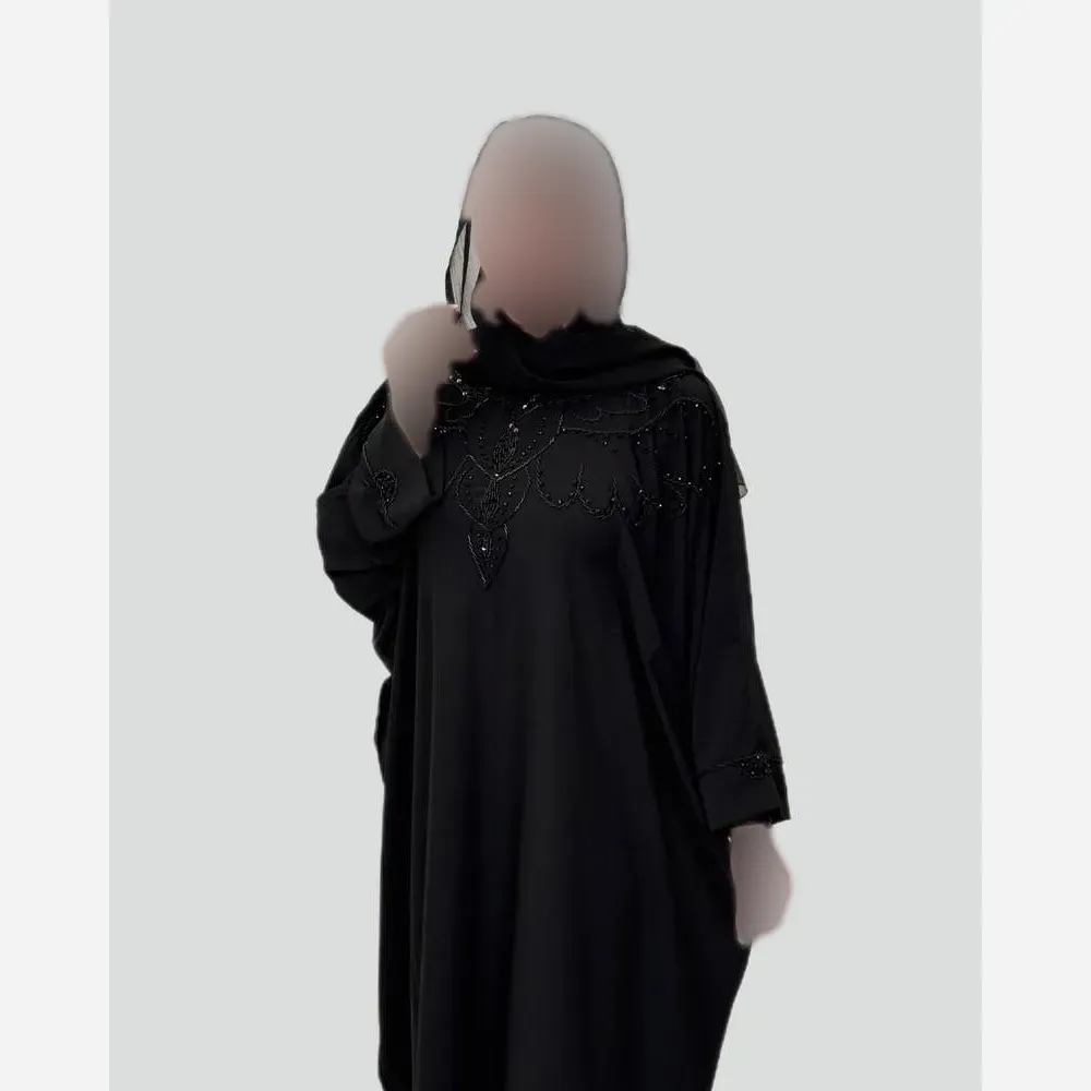 عبا زنانه مشکی جنس الیزه وارداتی دستی دوزی سایز 38 تا 60 قد 140