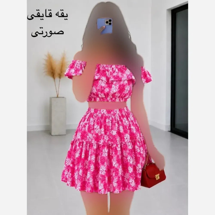 ست کراپ و دامن مجلسی فانتزی کرپ حریر فری سایز