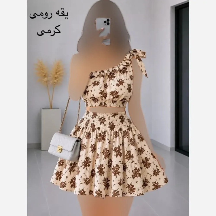 ست کراپ و دامن مجلسی فانتزی کرپ حریر فری سایز