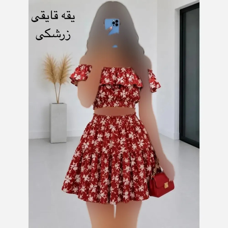 ست کراپ و دامن مجلسی فانتزی کرپ حریر فری سایز