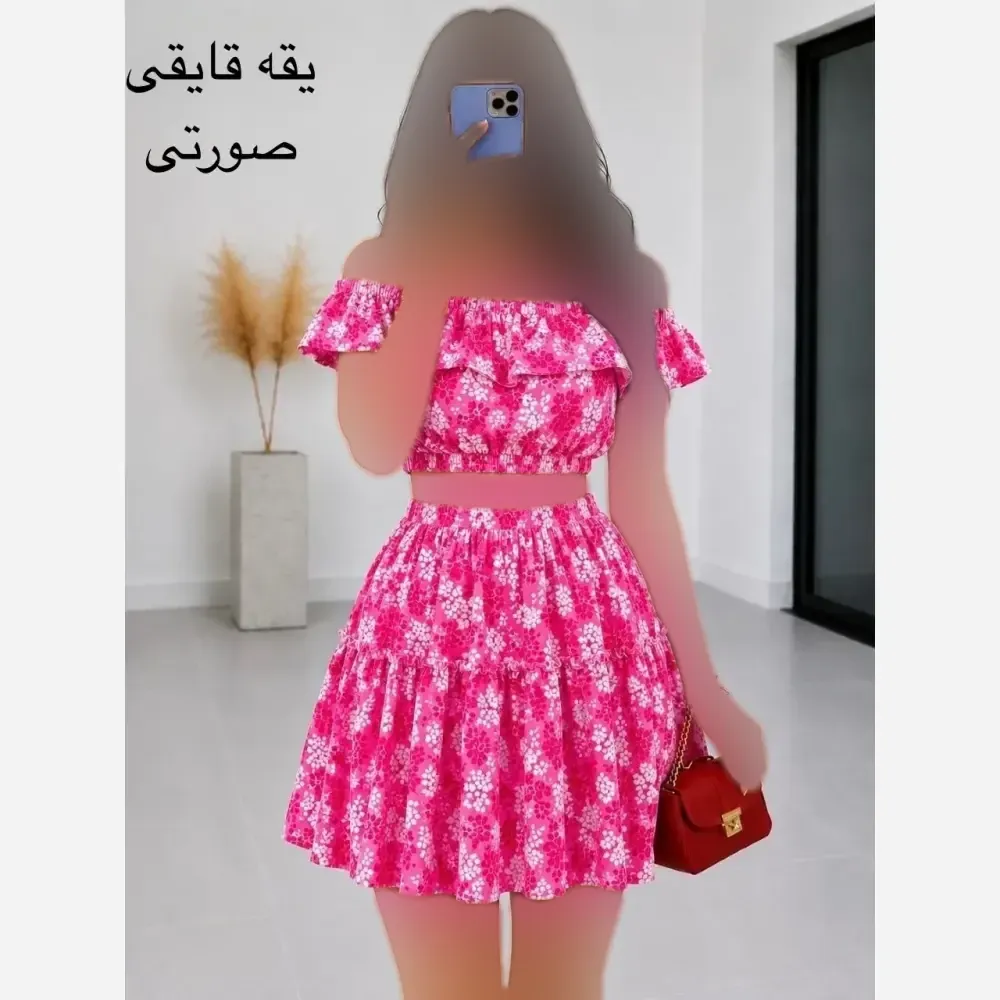 ست کراپ و دامن مجلسی فانتزی کرپ حریر فری سایز