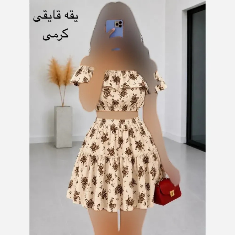 ست کراپ و دامن مجلسی فانتزی کرپ حریر فری سایز