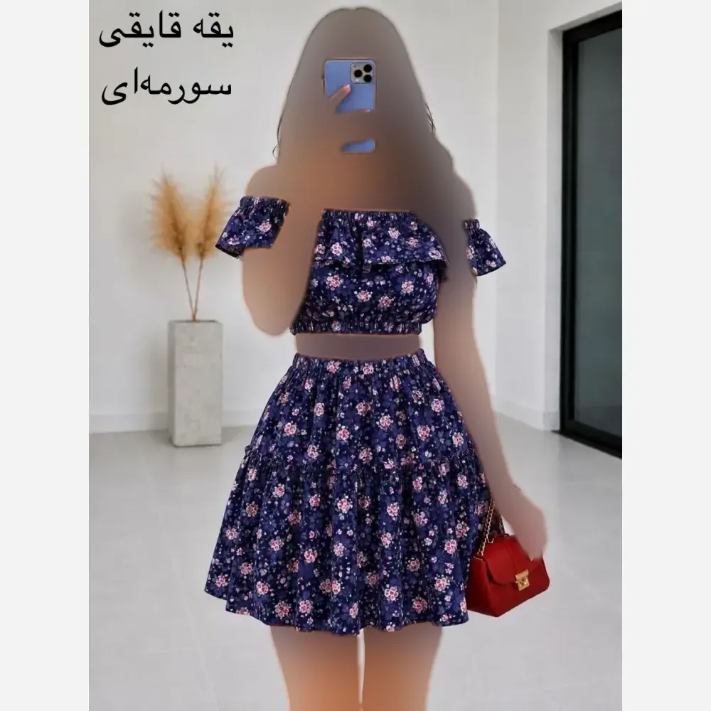 ست کراپ و دامن مجلسی فانتزی کرپ حریر فری سایز