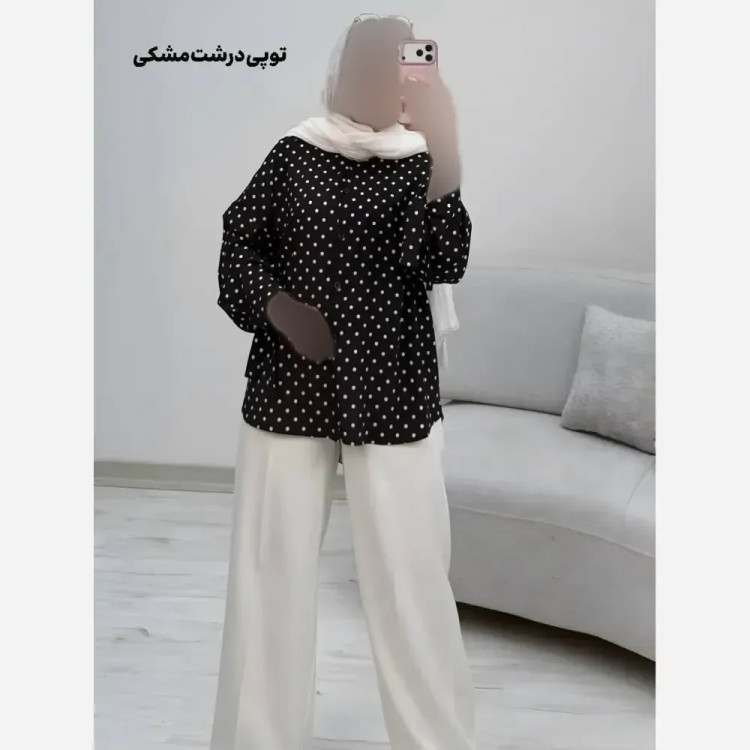 شومیز طرحدار چیچک کرپ الیزه چاپی فری سایز