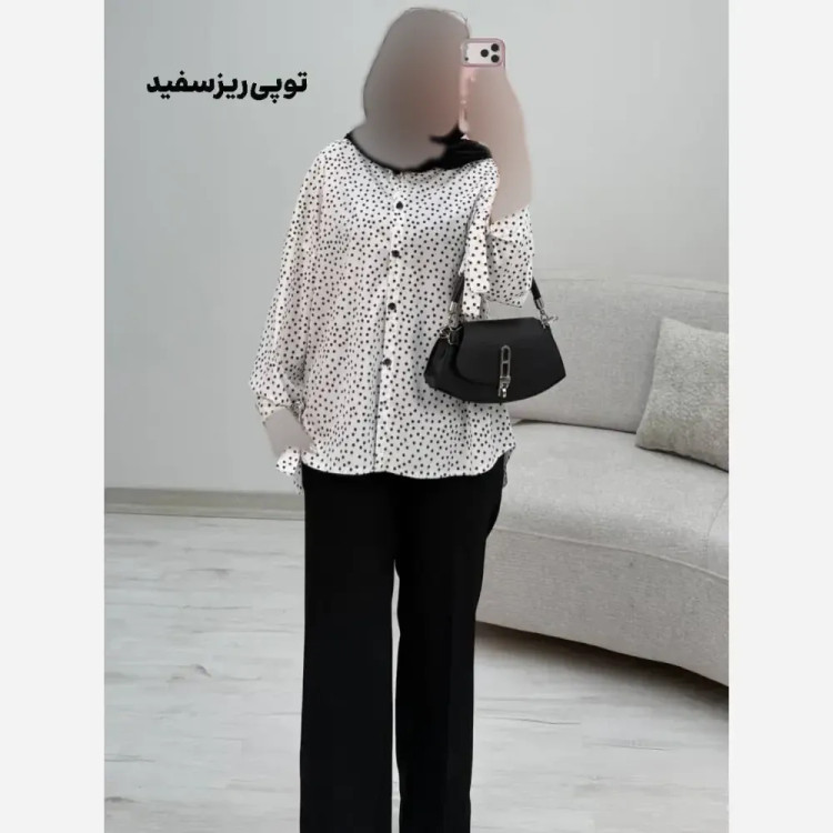 شومیز طرحدار چیچک کرپ الیزه چاپی فری سایز