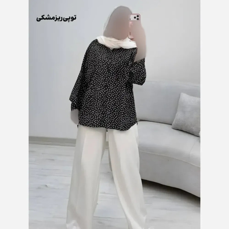 شومیز طرحدار چیچک کرپ الیزه چاپی فری سایز