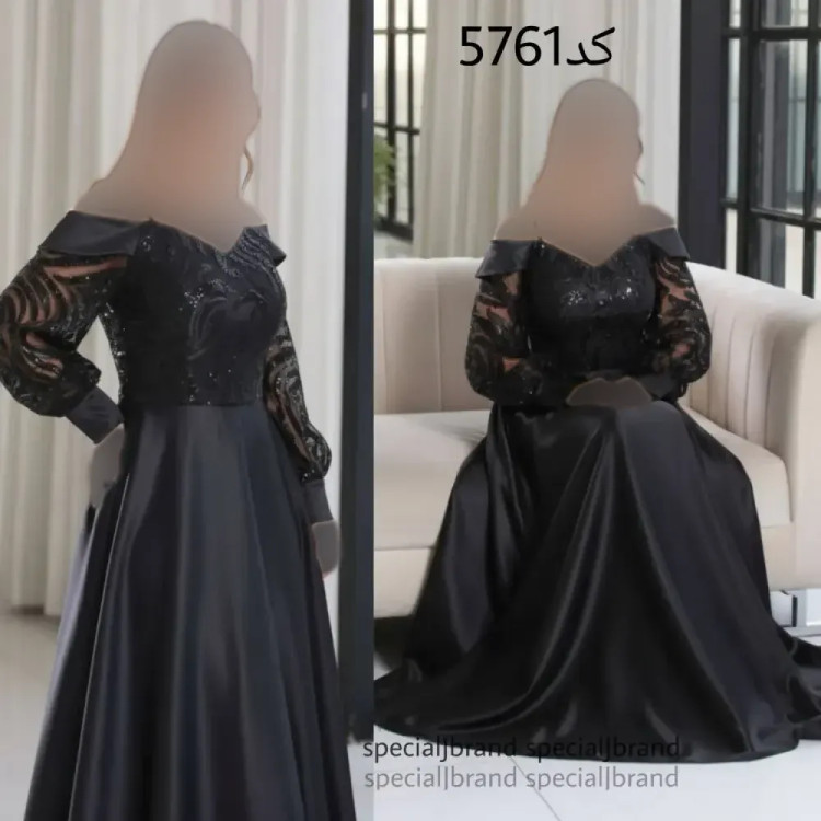 ماکسی مجلسی آلارا ساتن و فلوک چمنی مشکی
