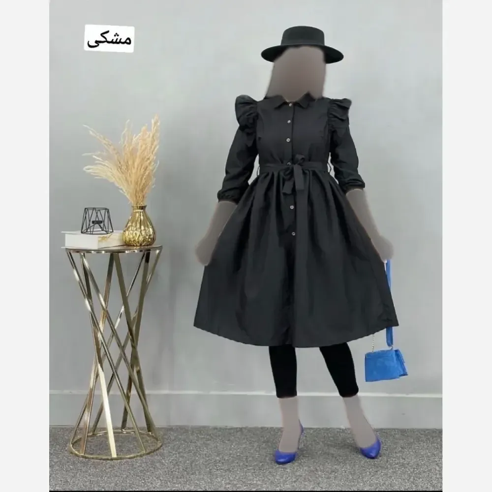 مانتو عروسکی بلند جنس میکرو و تترون قد 110 رنگ زغالی و مشکی فری سایز