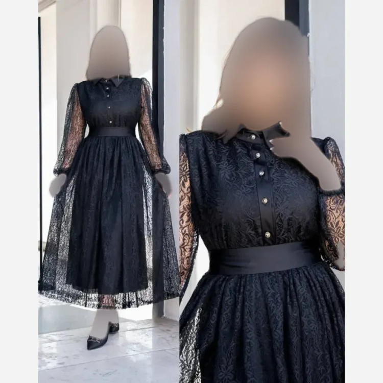 پیراهن گیپور زنانه مدل شهرزاد قد 135 با کمربند سایز بزرگ