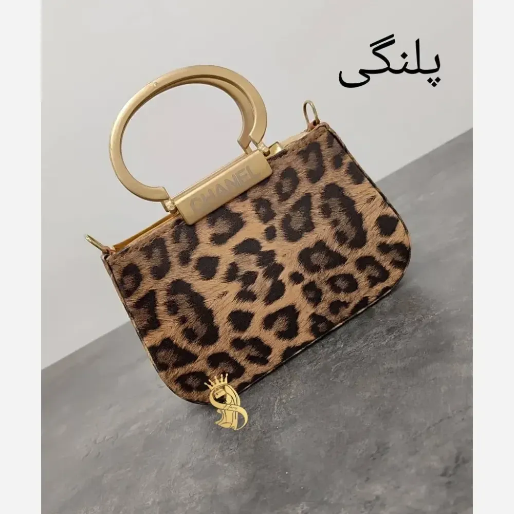 کیف مجلسی زنانه استرج نگینی رنگ راه راه سنگی پلنگی