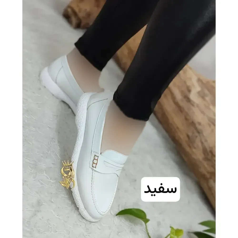 کالج طبی زنانه مدل خاویاری چرم صنعتی درجه یک زیره پیو رنگ سفید و کرم سایز 38