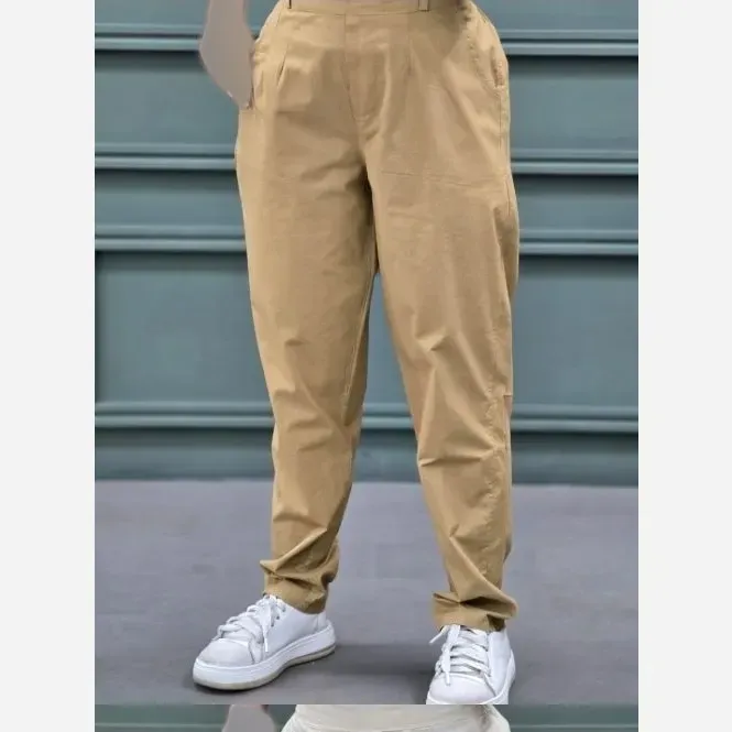 شلوار مام لنین زنانه قد 94 جیب کاربردی پشت کمر کشدار در رنگبندی متنوع