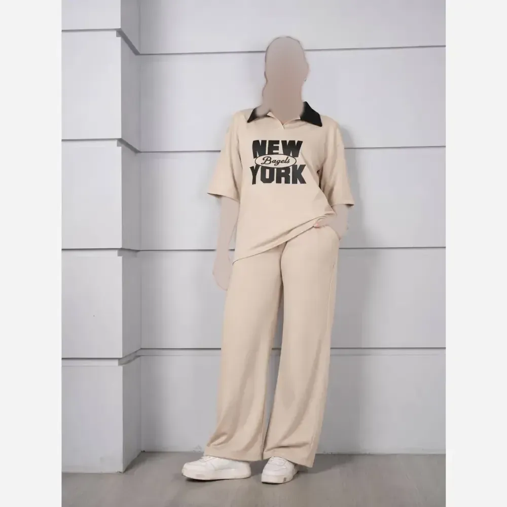 ست تیشرت شلوار نیویورک جنس گلکسی پنبه رنگی