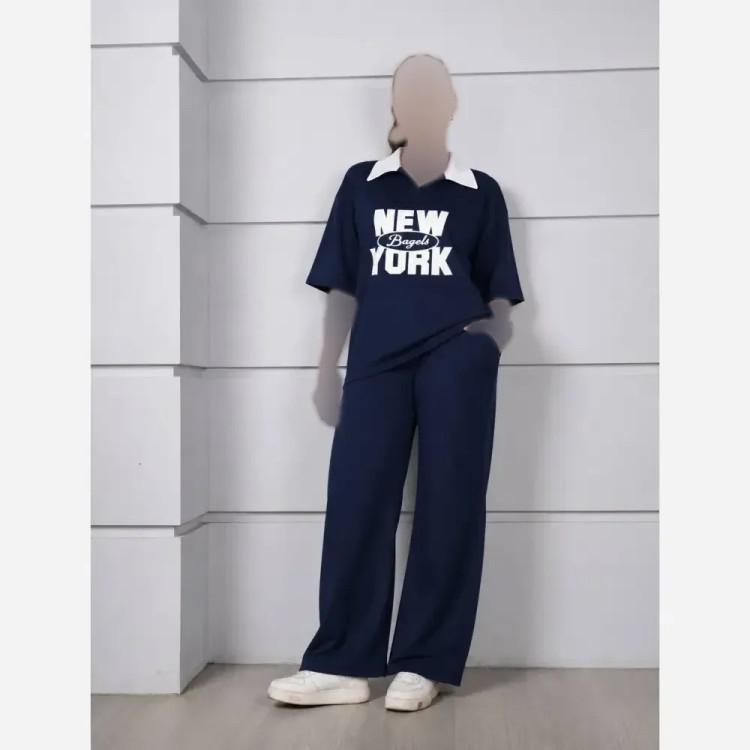 ست تیشرت شلوار نیویورک جنس گلکسی پنبه رنگی
