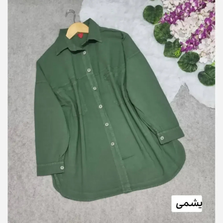 تونیک مانتویی ژاله الیاف درجه یک فری سایز 36 تا 48 جلو دکمه قد 79