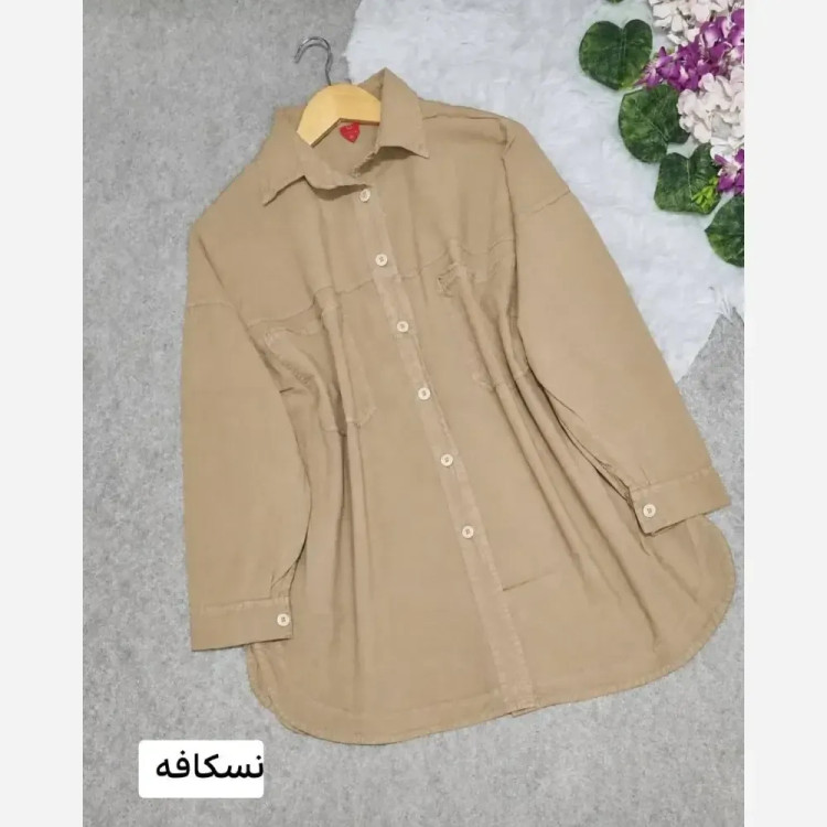 تونیک مانتویی ژاله الیاف درجه یک فری سایز 36 تا 48 جلو دکمه قد 79