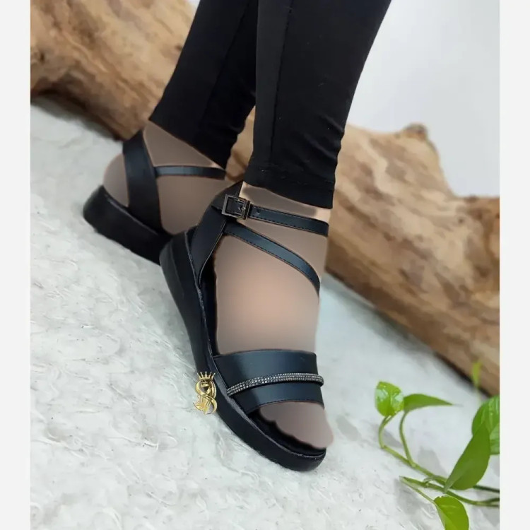 صندل طبی زنانه چرم مدل نرگس رنگ مشکی