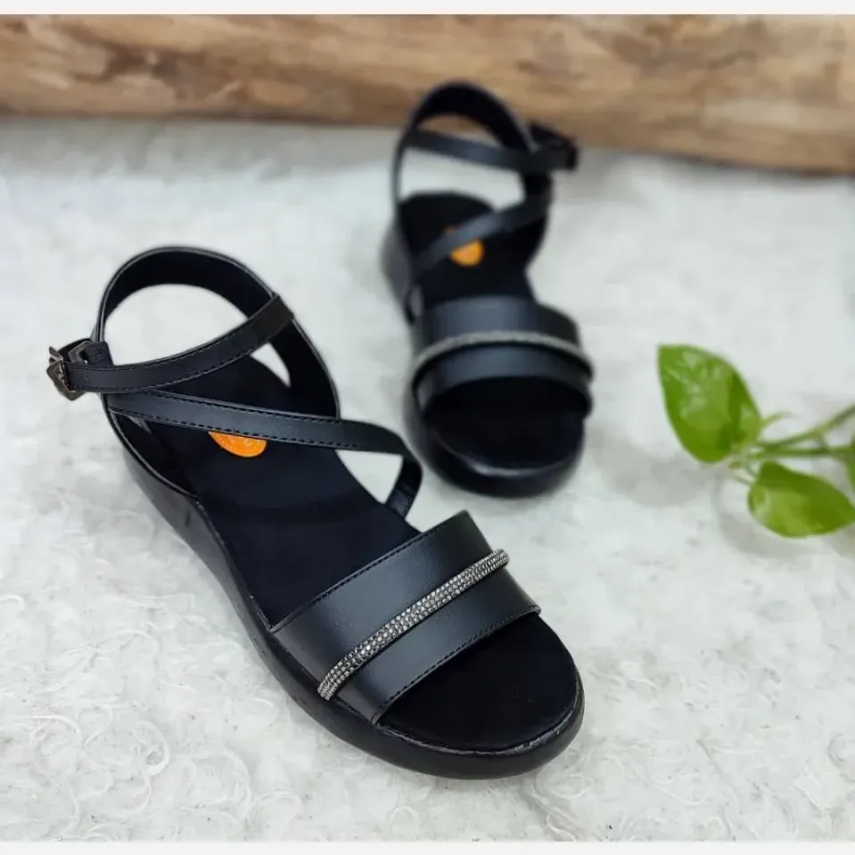 صندل طبی زنانه چرم مدل نرگس رنگ مشکی