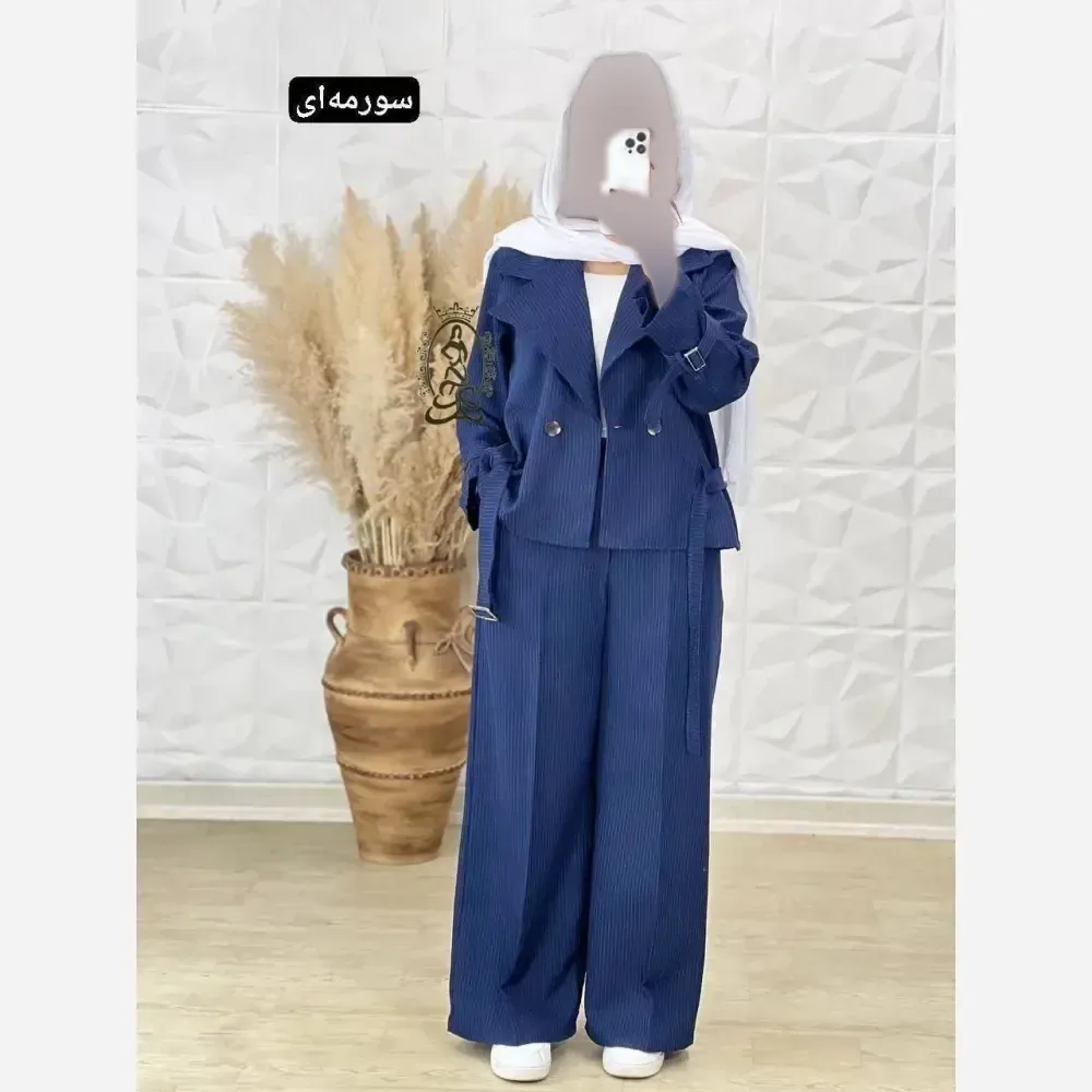 کت و شلوار زنانه مدل آیسان جنس دیپلمات عالی رنگ بندی مشکی سرمه ای طوسی