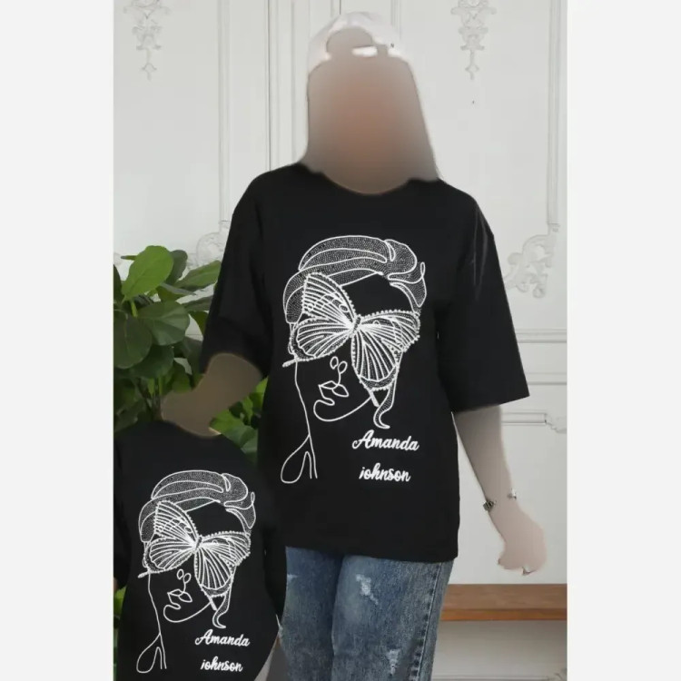 تیشرت چشم مروارید نخ پنبه باکیفیت مشکی فری تا 48