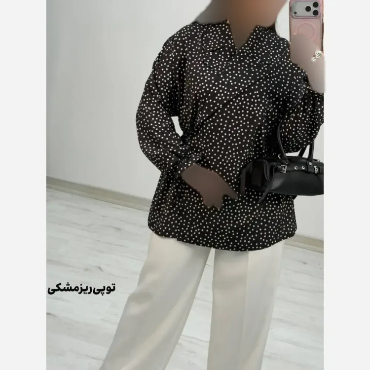 شومیز یقه انگلیسی زنانه کرپ بوگاتی مدل شادی فری سایز