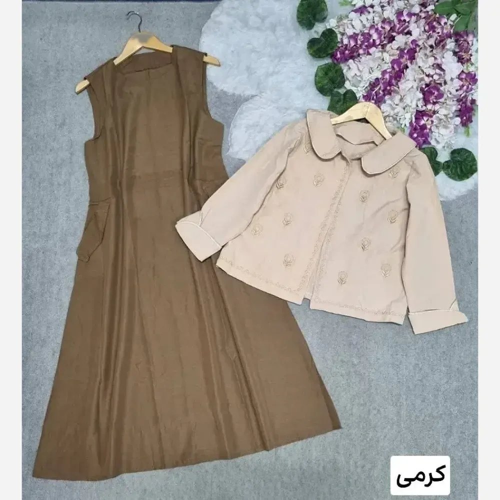 کت سارافون زنانه لنین پلاس طرح طاووس رنگ نسکافه ای و کرمی سایز فری 36 تا 46