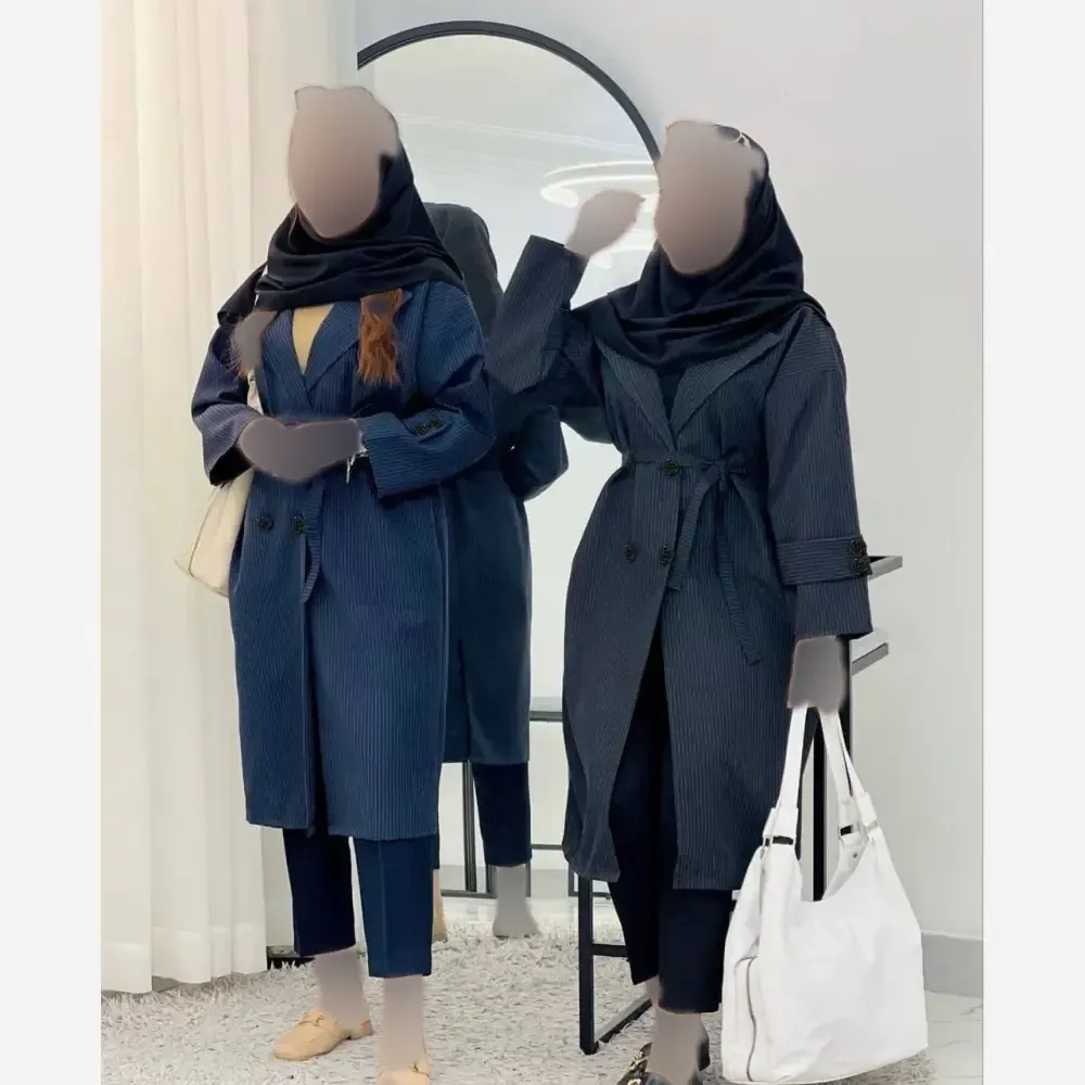 مانتو دیپلمات راه راه سورمه ای و مشکی سایزبندی کامل