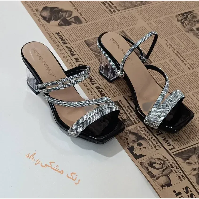 کفش مجلسی زنانه دو کاره آیدا پاشنه شیشه ای ورنی براق