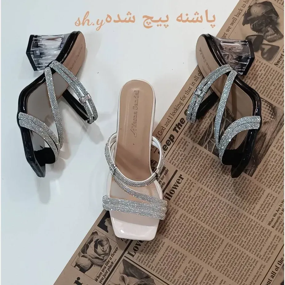 کفش مجلسی زنانه دو کاره آیدا پاشنه شیشه ای ورنی براق