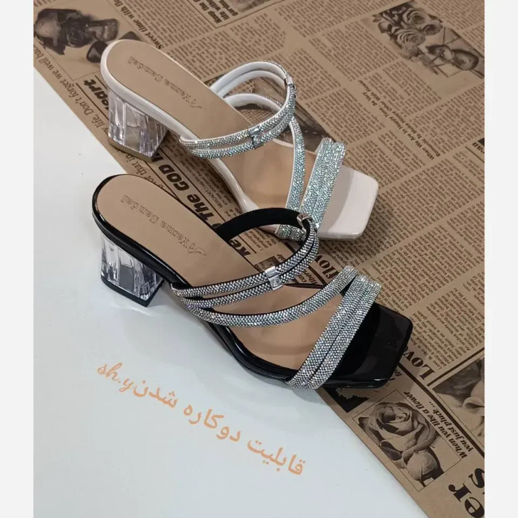 کفش مجلسی زنانه دو کاره آیدا پاشنه شیشه ای ورنی براق